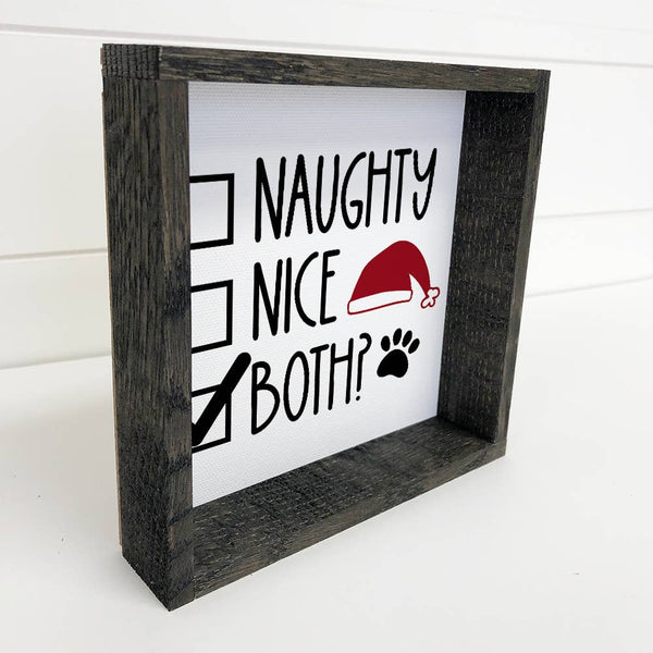 Naughty Nice Pet Christmas Small Shelf Canvas Sign