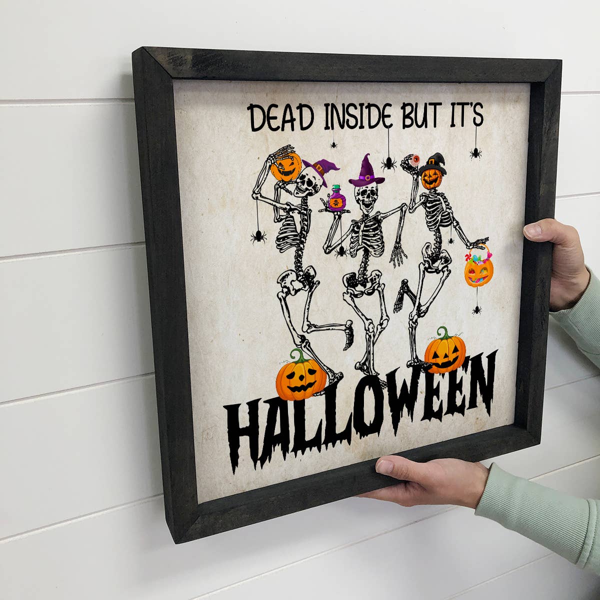 Dead Inside But It's Halloween - Cute Skeleton Wall Art