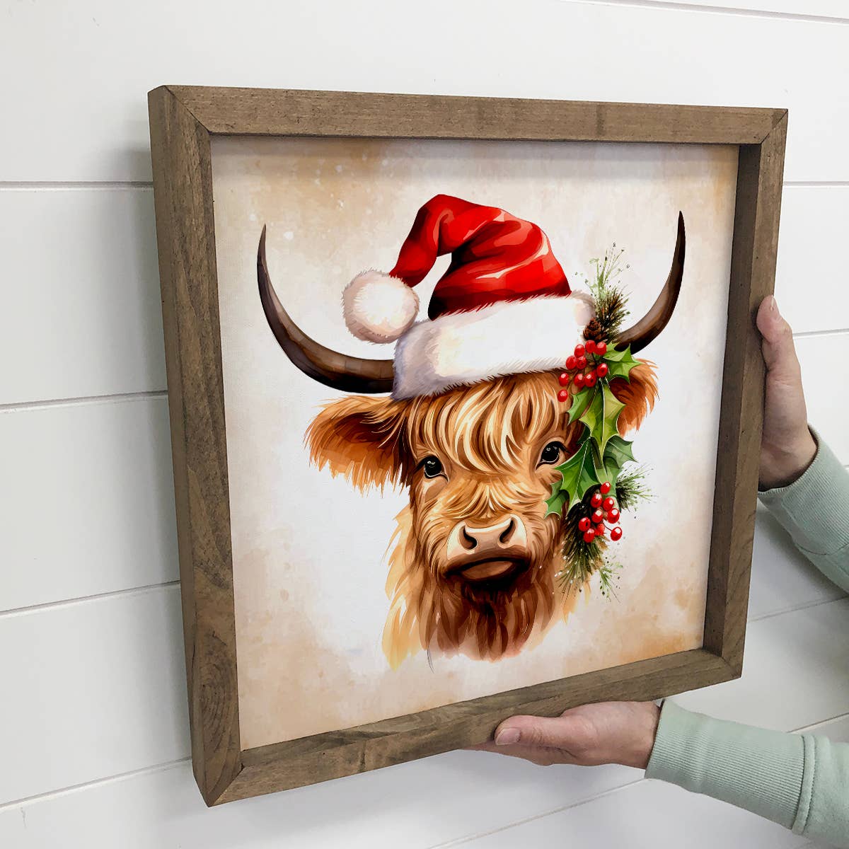 Christmas Highland Calf - Cute Holiday Animal Canvas Decor