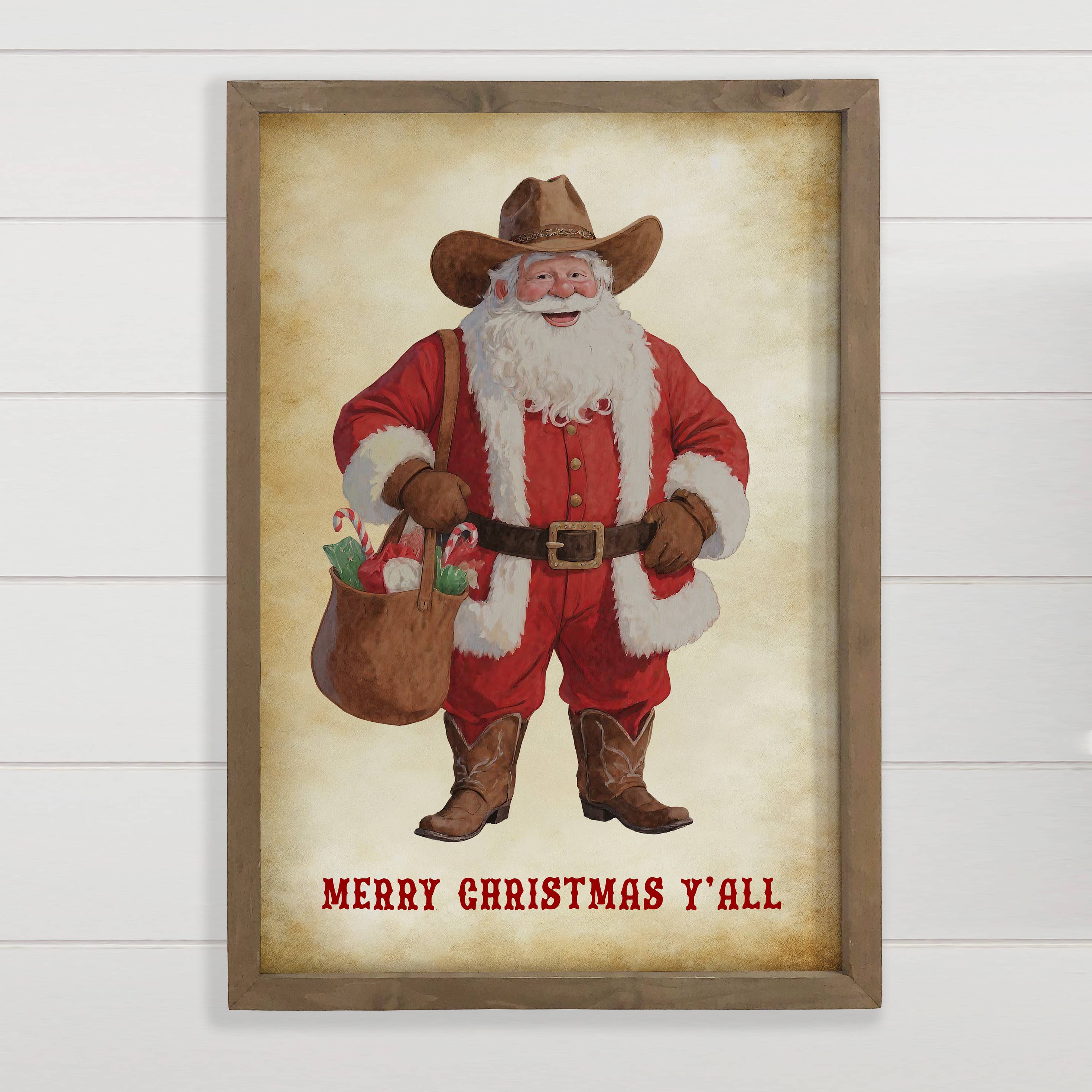 Merry Christmas Ya'll Santa Cowboy - Christmas Canvas Art