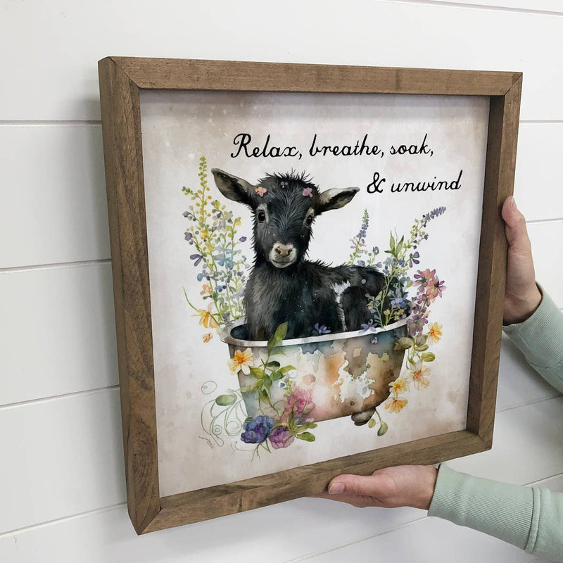 Relax Goat in a Tub - Cute Animal Canvas Art - Farmhouse Art