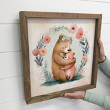 Mama Bear With Flower Wreath Wall Art - Mothers Day Wall Art