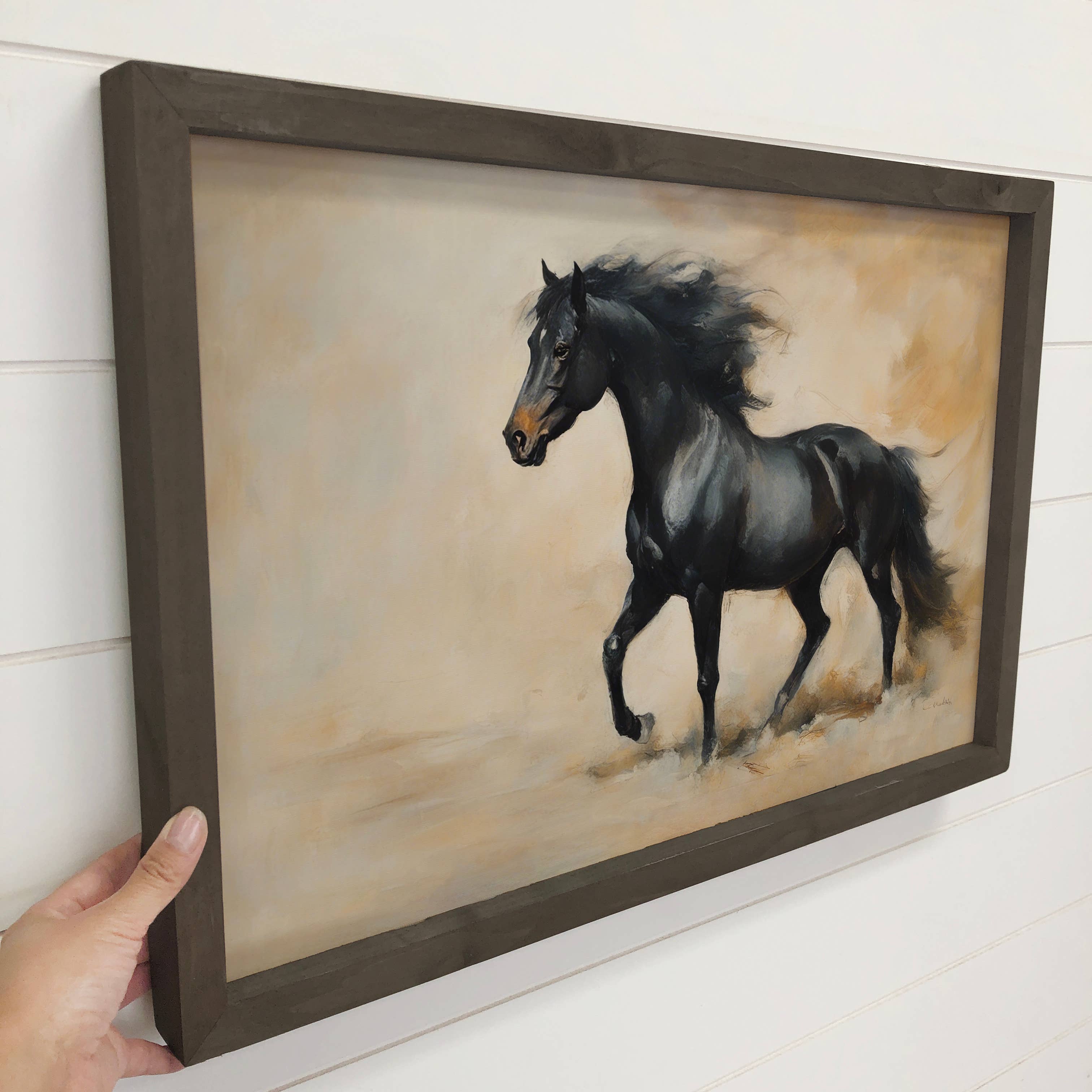 Black Gliding Horse - Horse Canvas Art - Wood Framed Decor