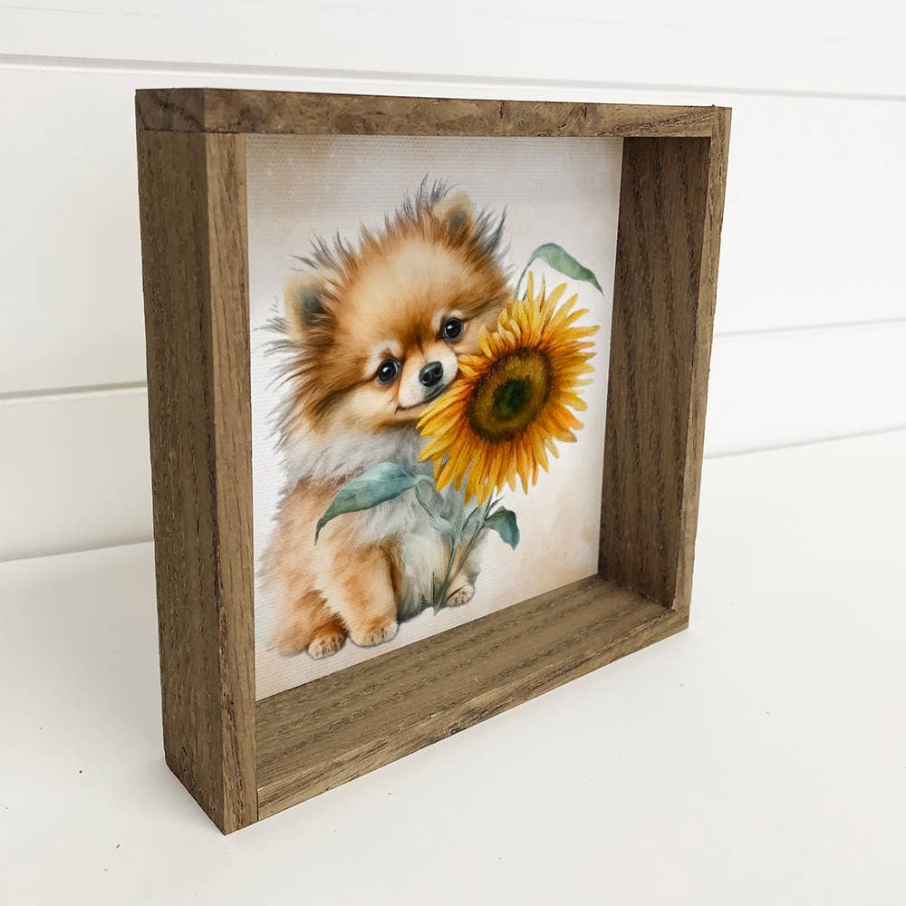 Sunflower Pomeranian - Puppy and Flowers - Fall Flower Art