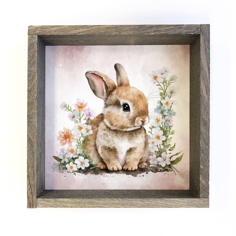 Cute Bunny Blossoms - Spring Time Bunny - Wood Framed Art