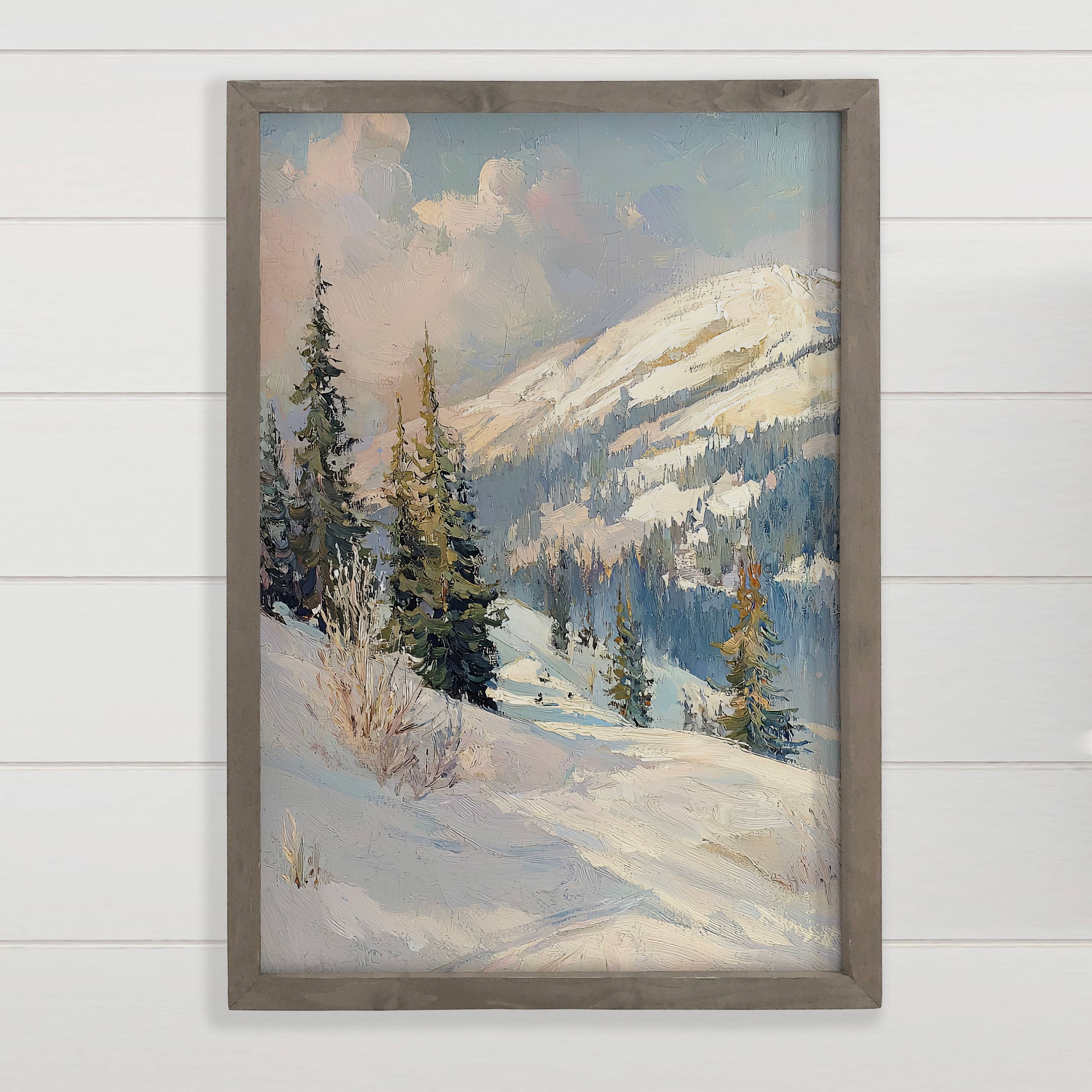 Snowy Mountain Slopes - Mountain Landscape - Wood Framed Art