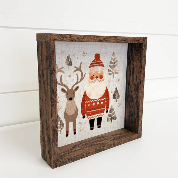 Scandinavian Santa and Reindeer - Cute Holiday Canvas Art