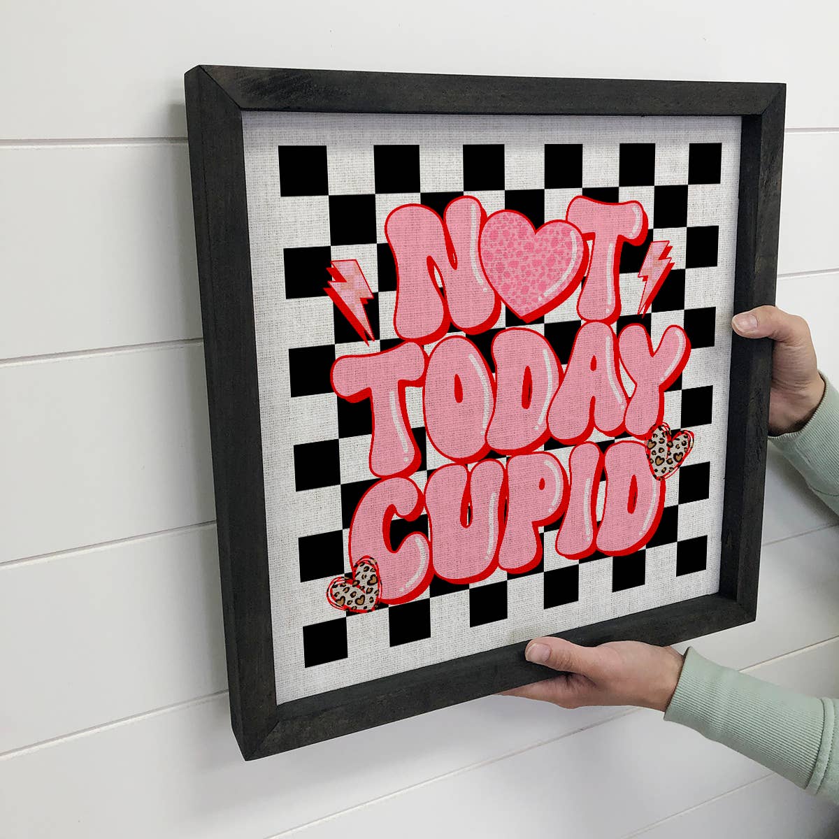 Not Today Cupid - Funny Valentines Day Word Art - Wood Frame