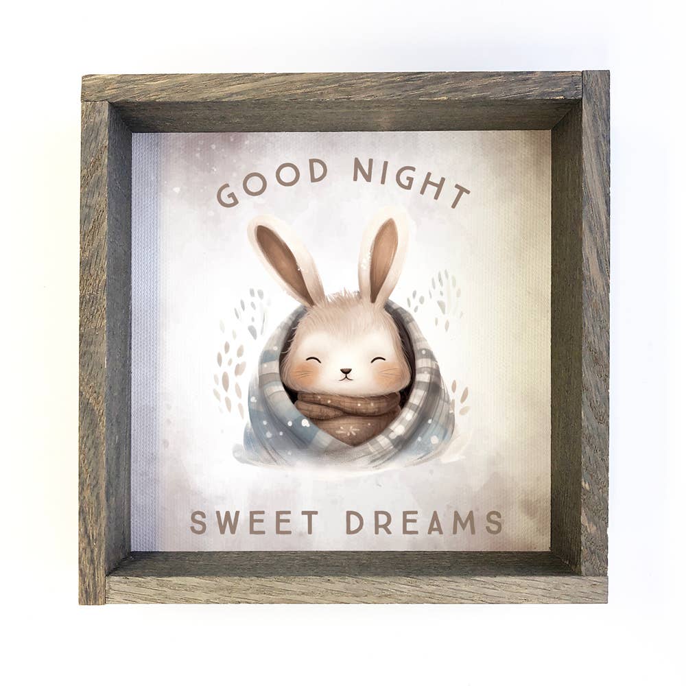 Good Night Bunny in Blanket - Nursery Animal Canvas Wall Art