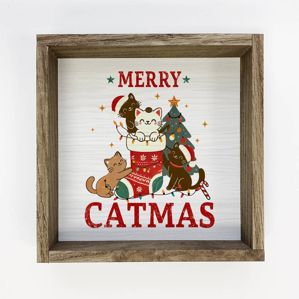 Merry Catmas Cute Kittens in Stocking - Christmas Canvas Art