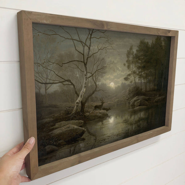 Forest Moonlight - Mountain Landscape Canvas Art - Framed