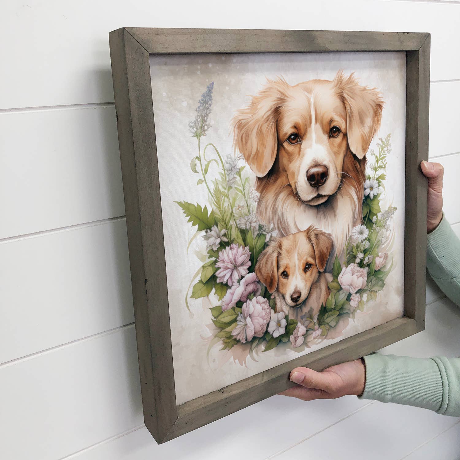 Mother Baby Nova Scotia Retriever - Dog Canvas Art - Framed