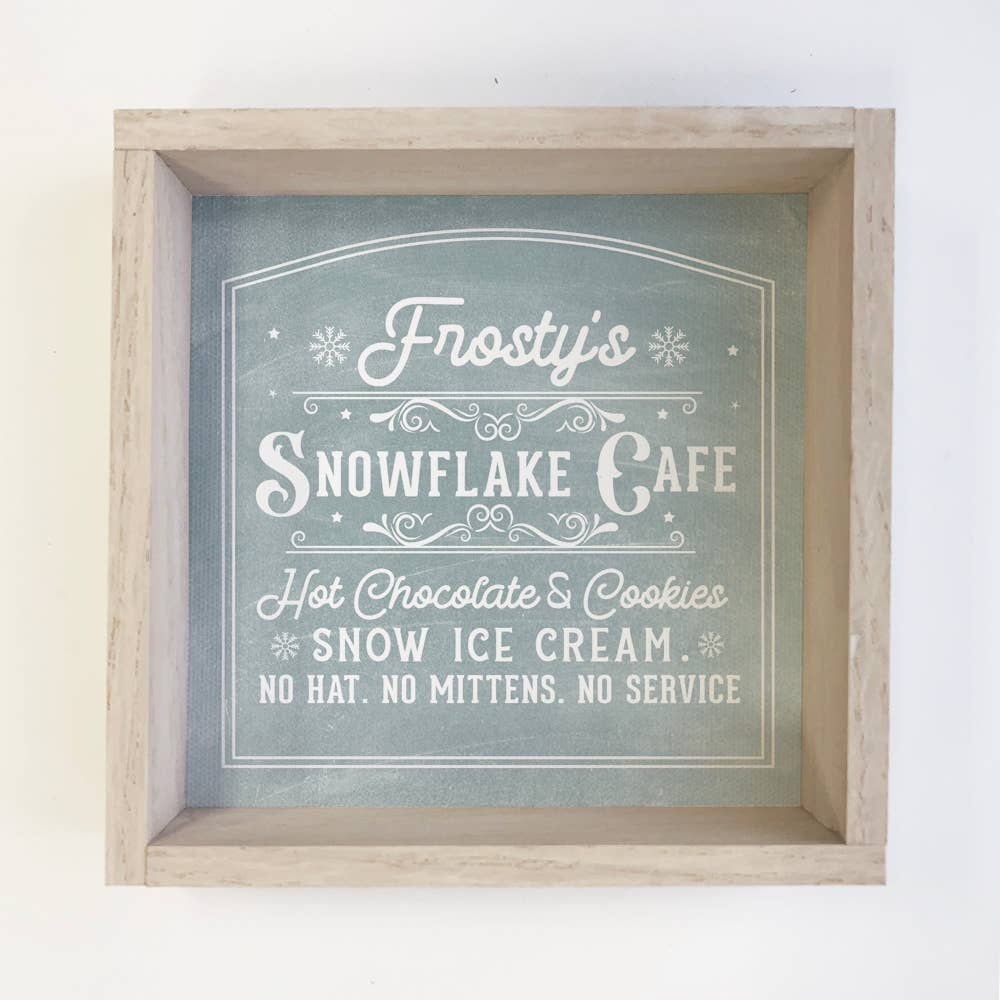 Frosty's Snowflake Cafe Blue - Christmas Canvas Art - Framed