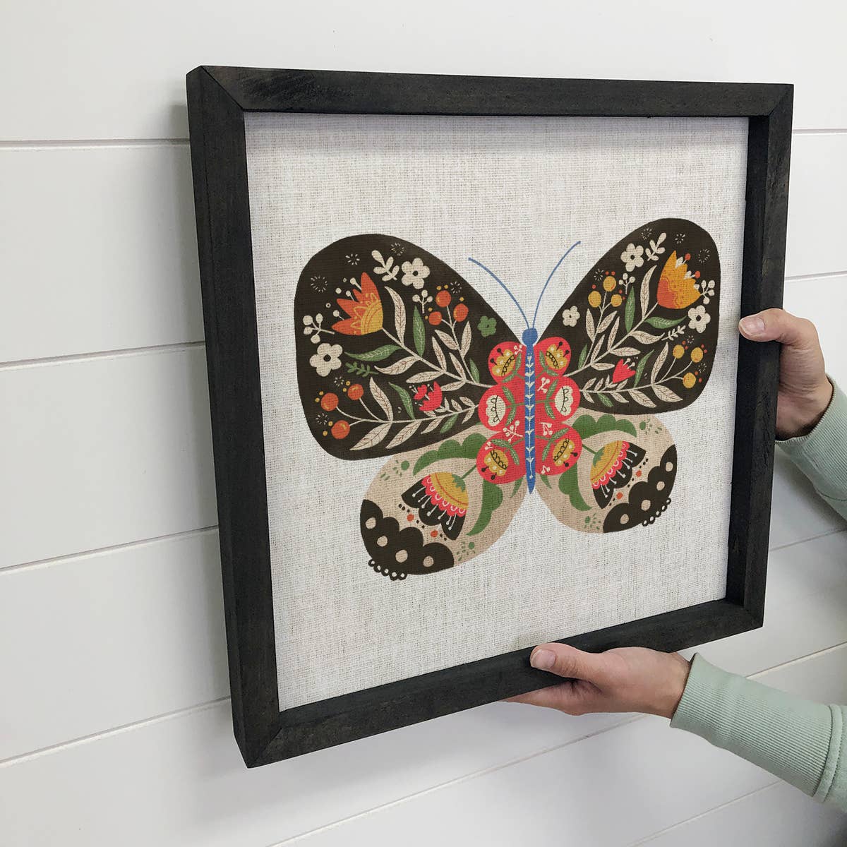 Folksy Butterfly Flowers - Butterfly Canvas Art - Wood Frame