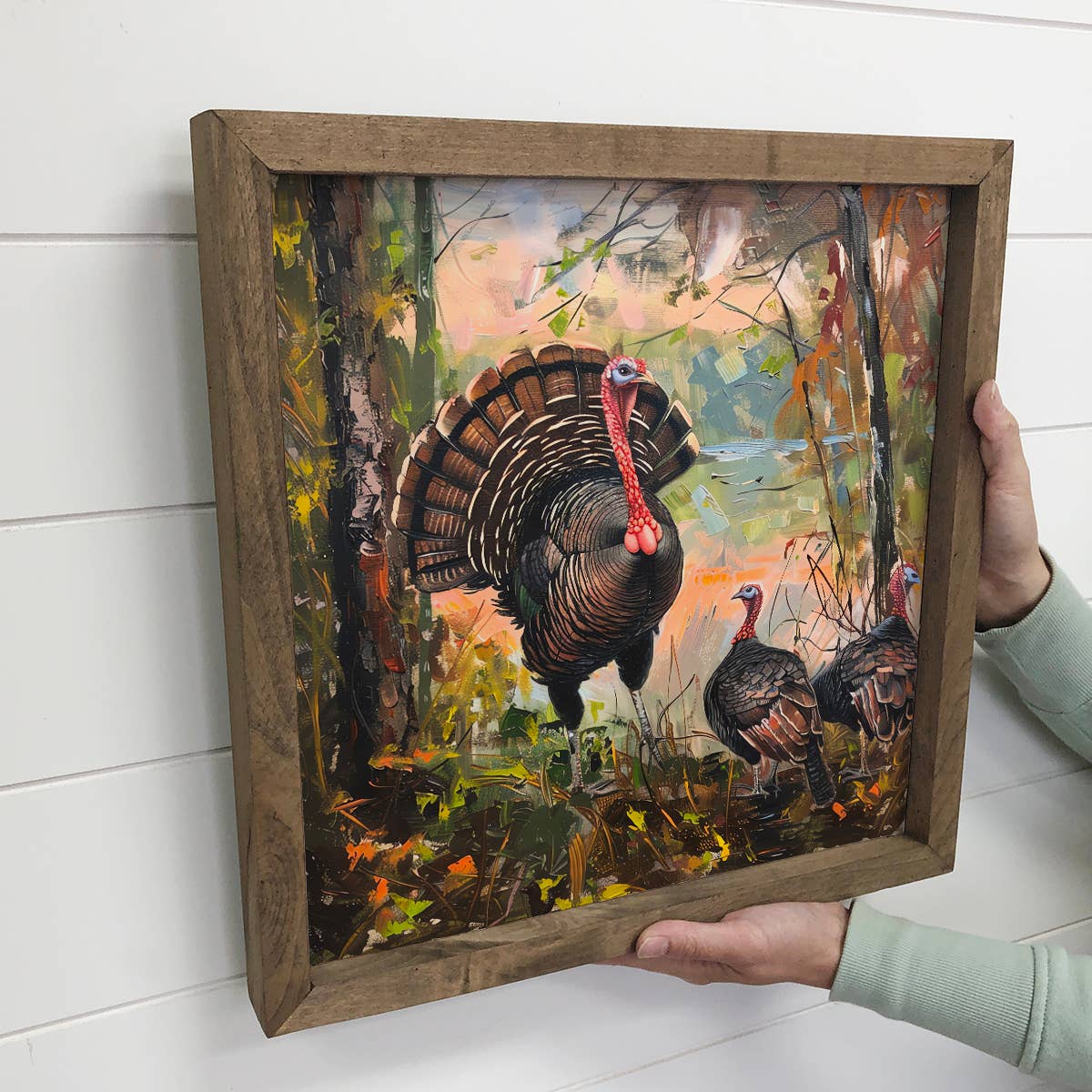 Wild Turkeys in the Fall - Fall Canvas Art - Wood Framed Art