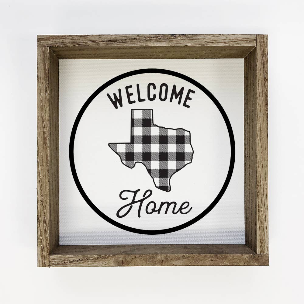 Welcome Home Texas Buffalo Plaid Small Canvas Sign