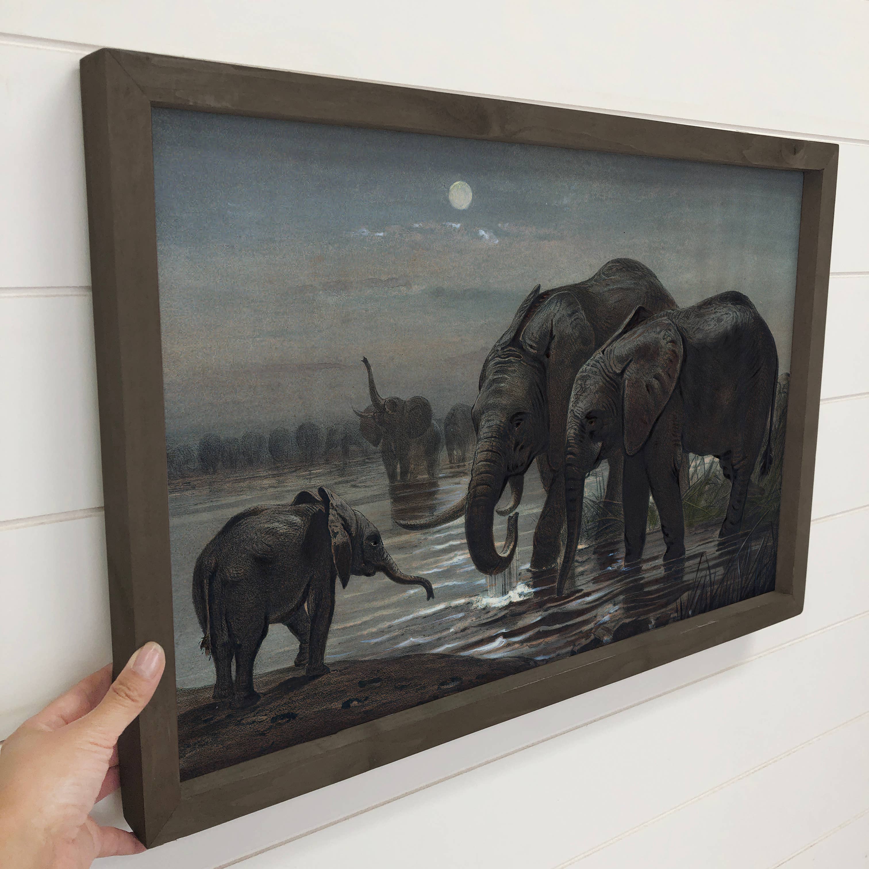 African Elephants in the Moonlight - Elephant Canvas Art