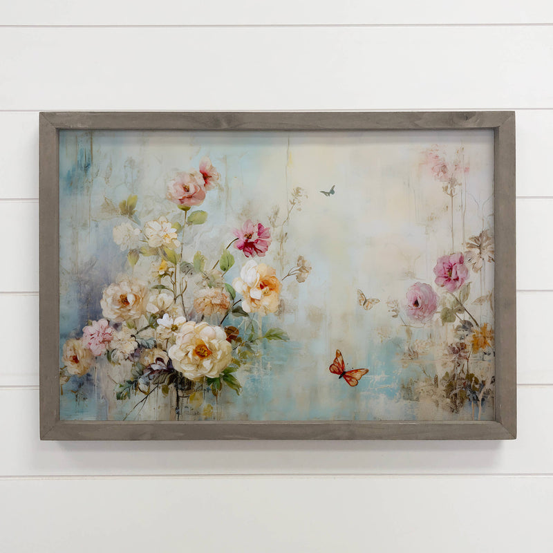 Ethereal Flowers & Butterflies - Nature Canvas Art - Framed