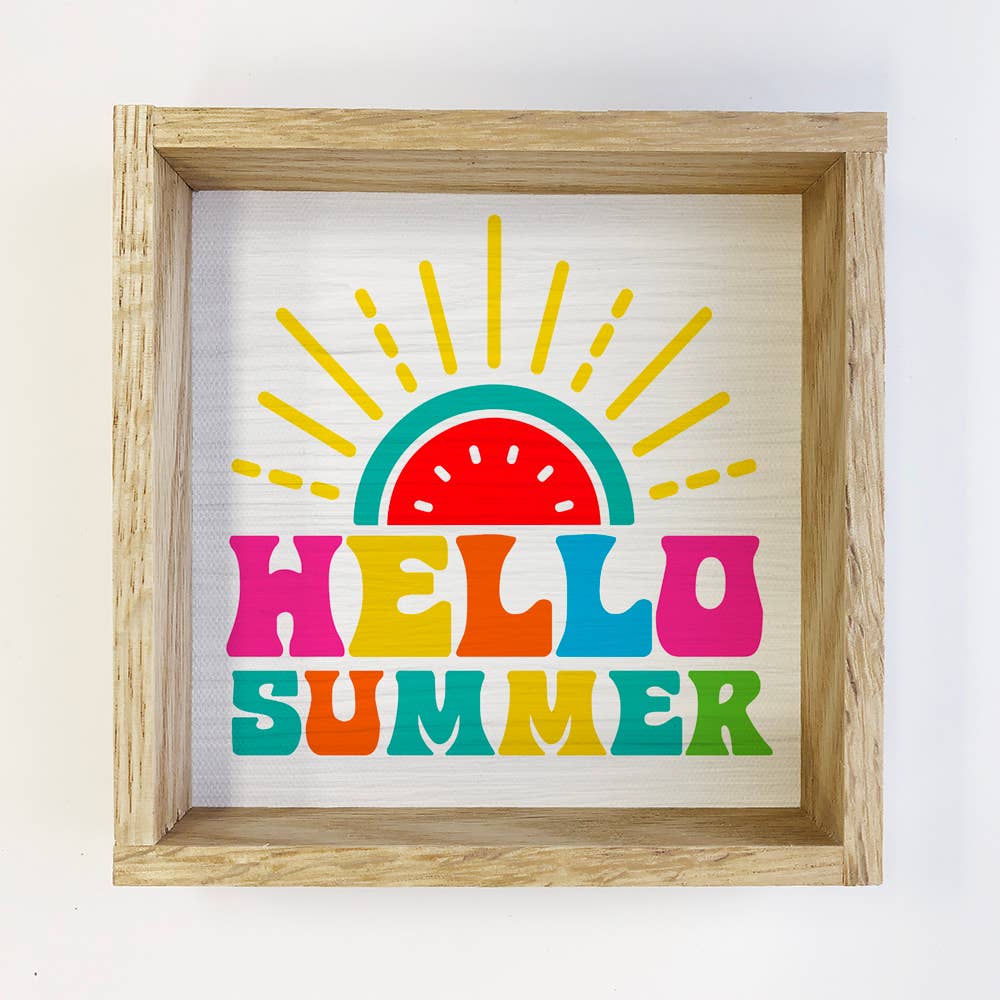 Bright Hello Summer - Summer Word Art - Framed Canvas Art