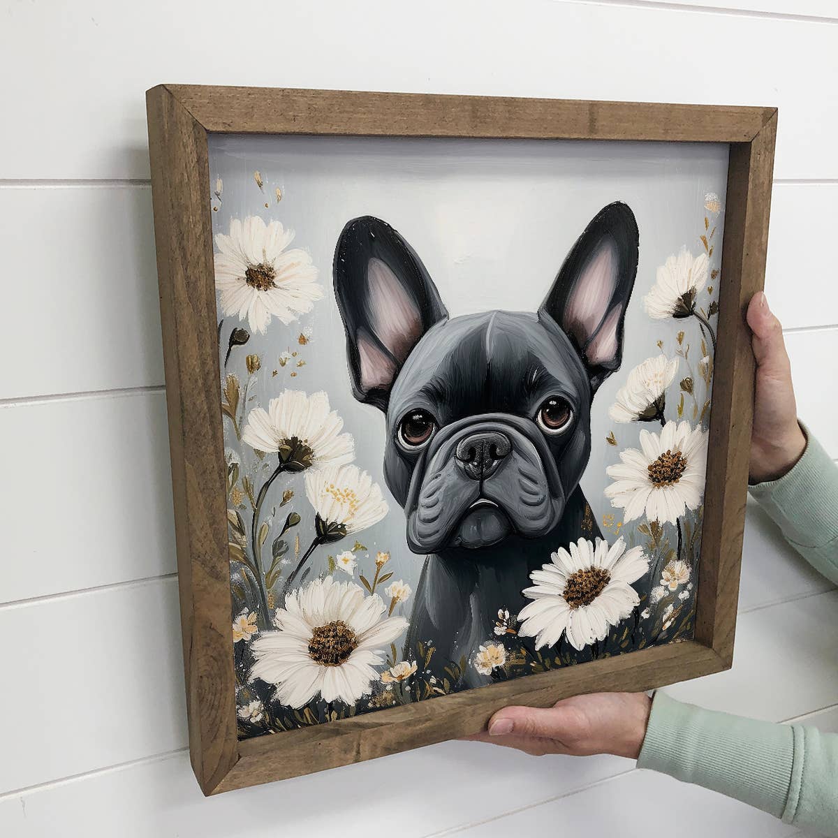 French Bulldog and Flowers - Dog and Flowers Canvas Art