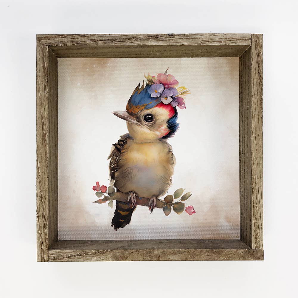 Cute Flower Woodpecker - Baby Woodpecker - Baby Animal Art