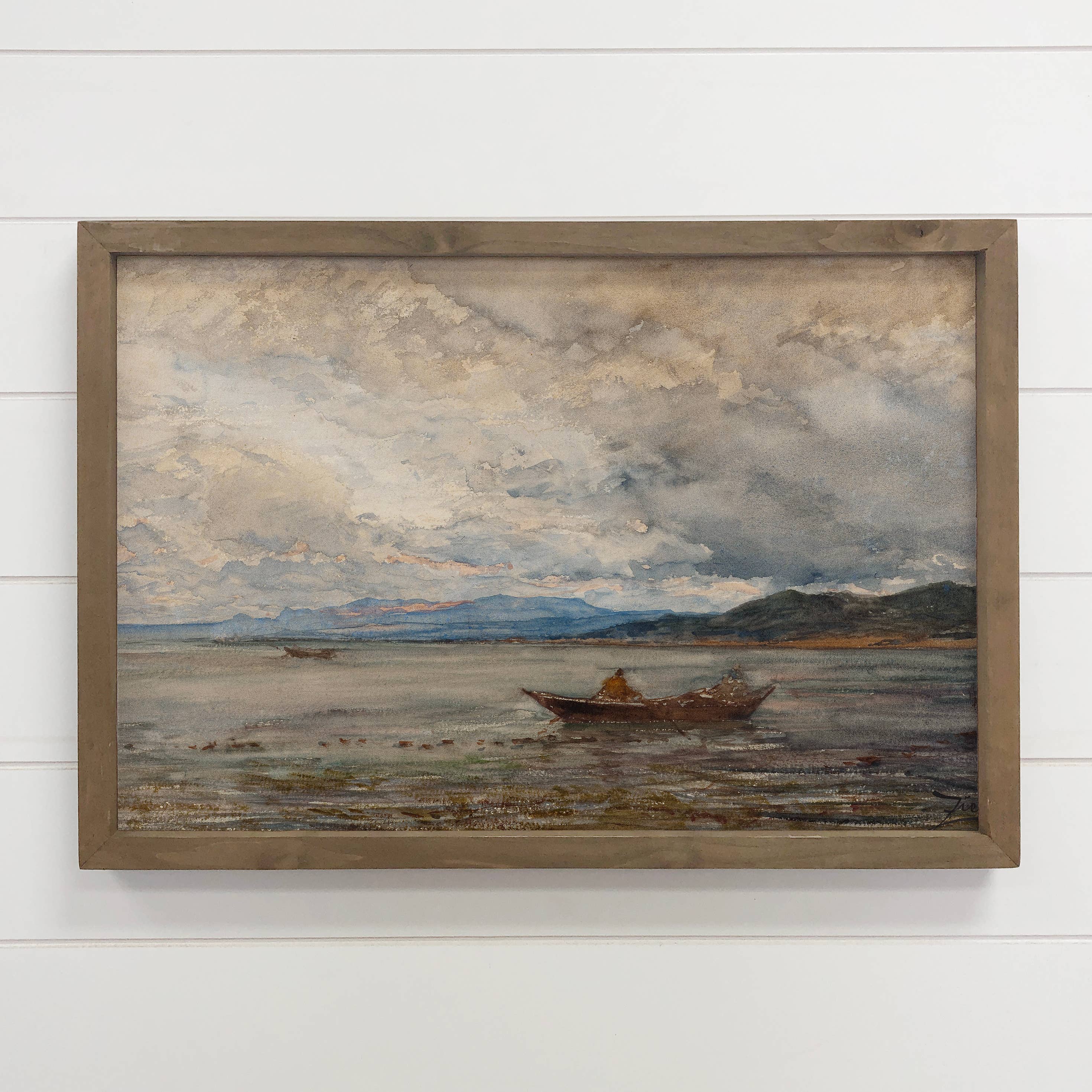 Lone Fisherman - Lake House Canvas Art - Wood Framed Art