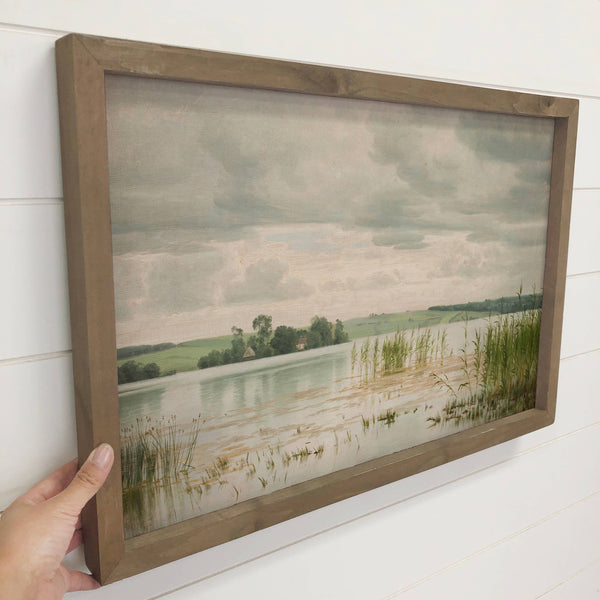 Lake Marsh - Framed Canvas Art - Lake House Canvas Wall Art