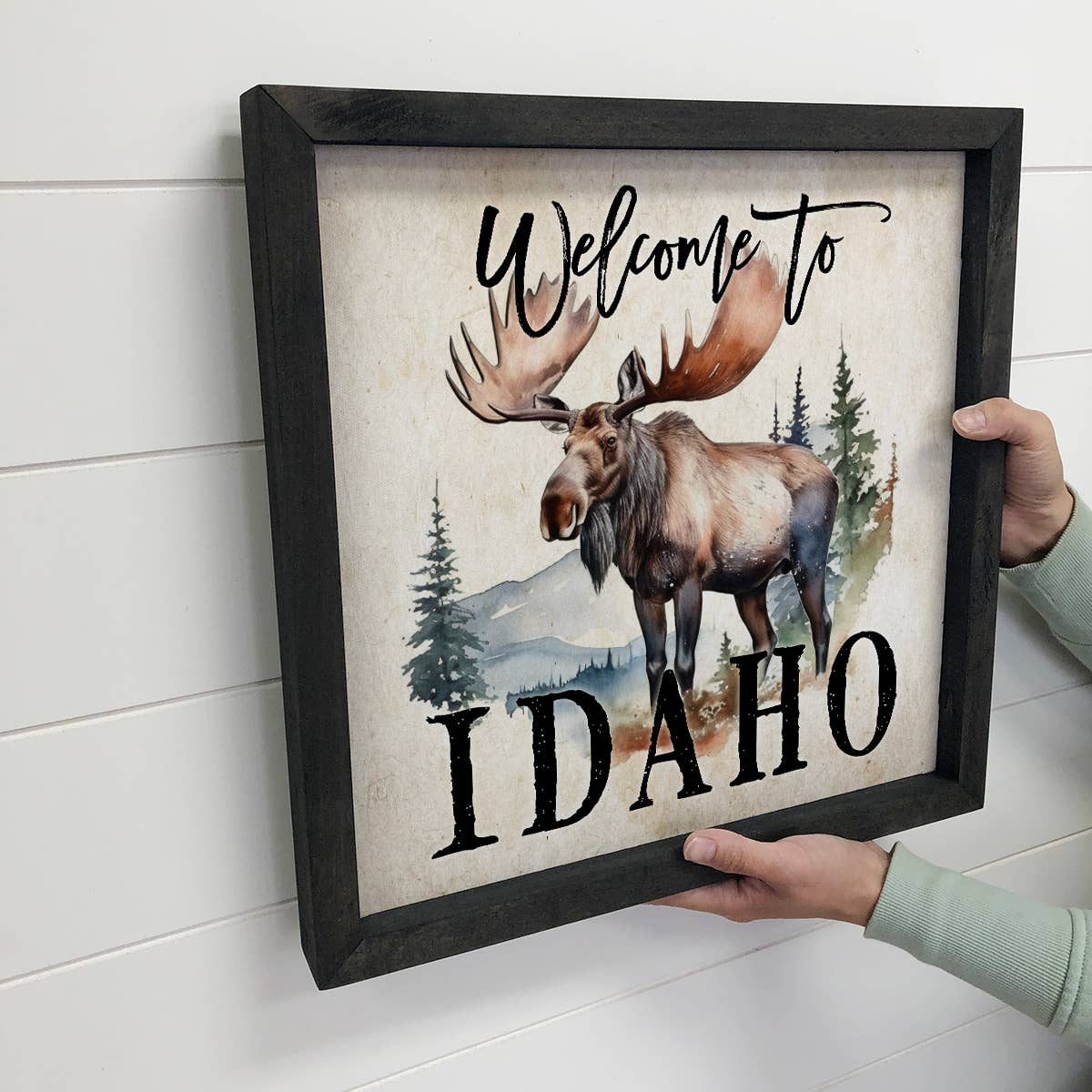 Welcome Moose - Moose Canvas Word Art - Wood Framed Artwork