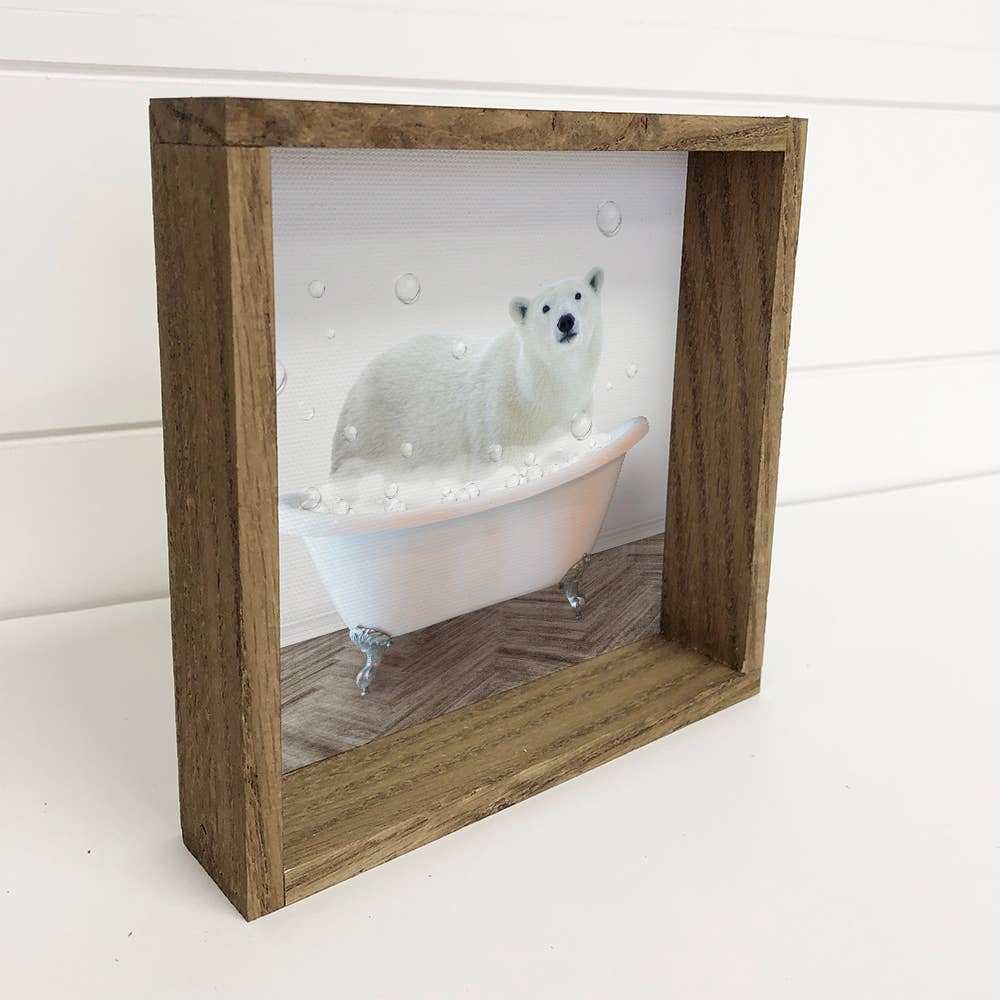 Polar Bear in a Bathtub Wood Sign - Funny Bathroom