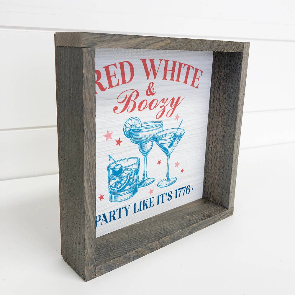 Red, White and Boozy - Patriotic Canvas Art - Wood Framed