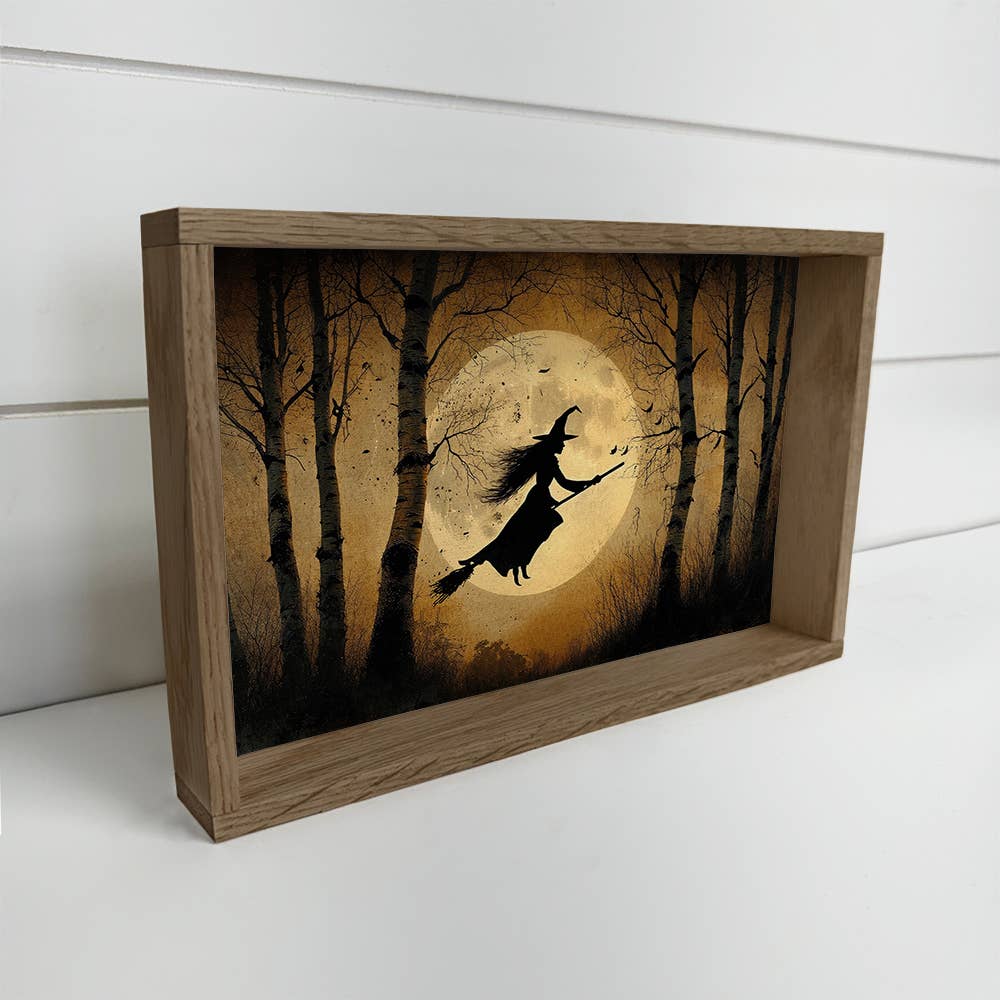Witch Flying Through the Trees - Halloween Canvas Art -