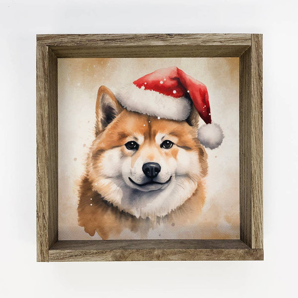 Akita Dog Santa Hat - Cute Holiday Animal Canvas Art - Frame