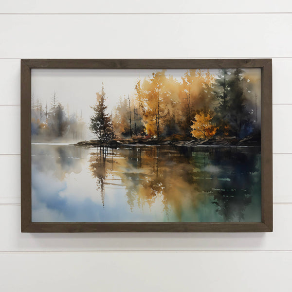 Pines Lake Reflection - Nature Canvas Art - Wood Framed Art