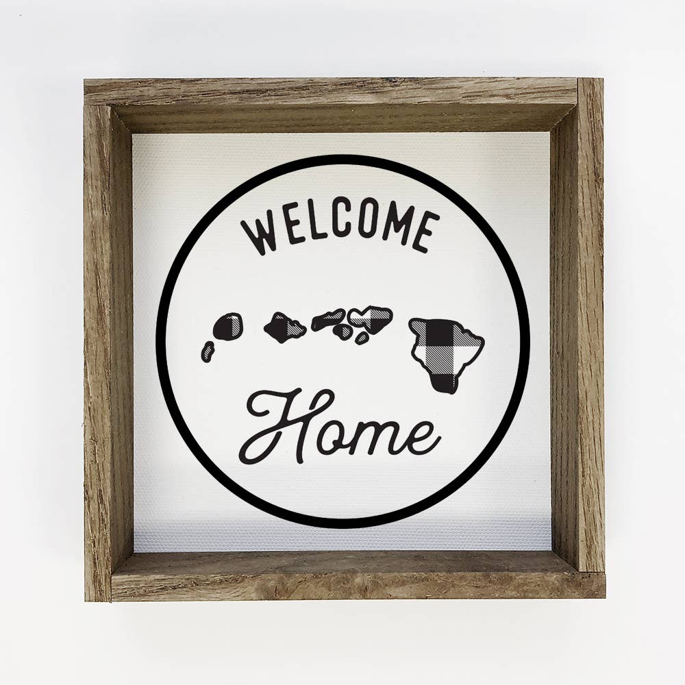 Welcome Home Hawaii Buffalo Plaid Small Canvas Sign