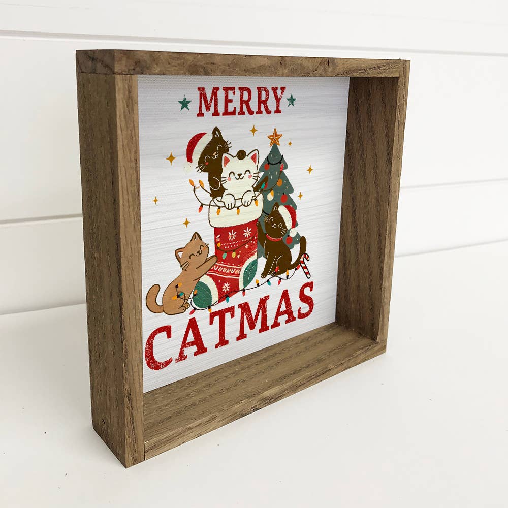 Merry Catmas Cute Kittens in Stocking - Christmas Canvas Art