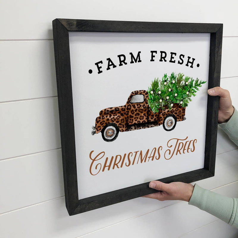 Leopard Print Vintage Truck Christmas Tree Home Decor Sign