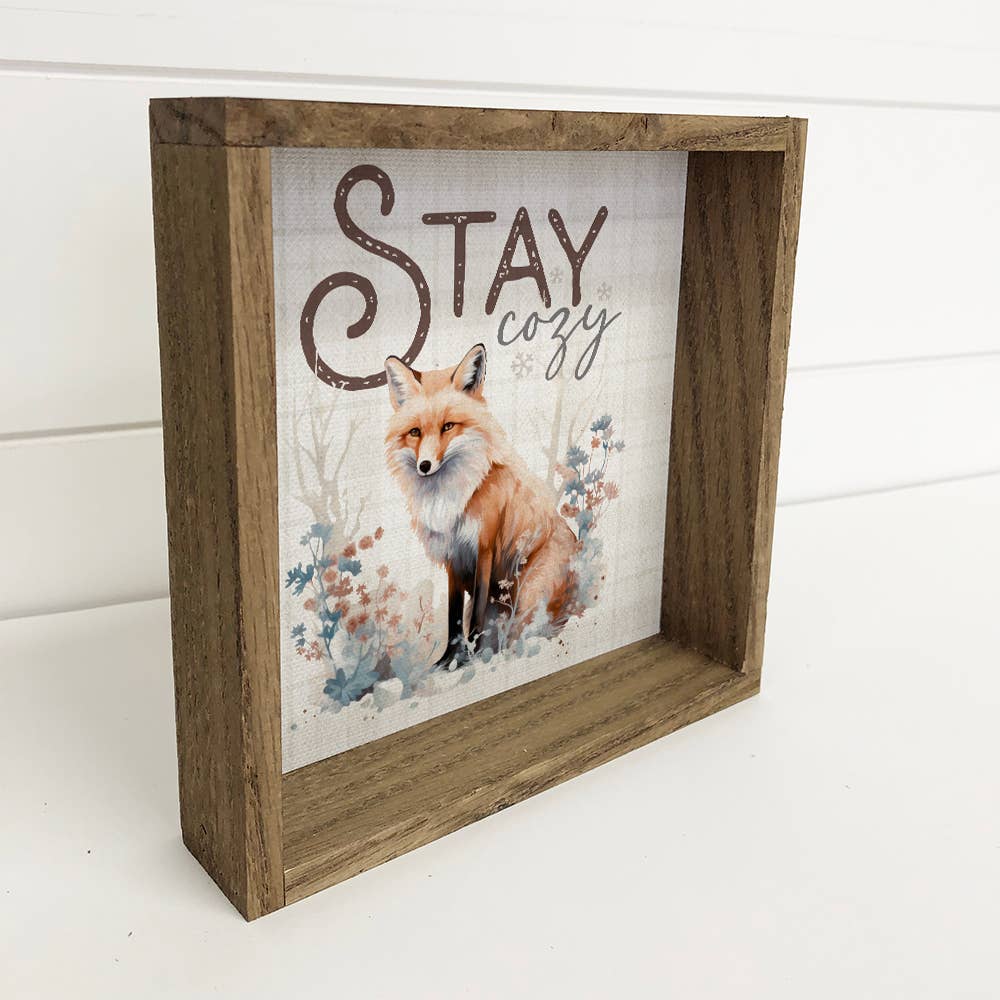 Vintage Christmas Stay Cozy Fox - Cute Animal Framed Canvas