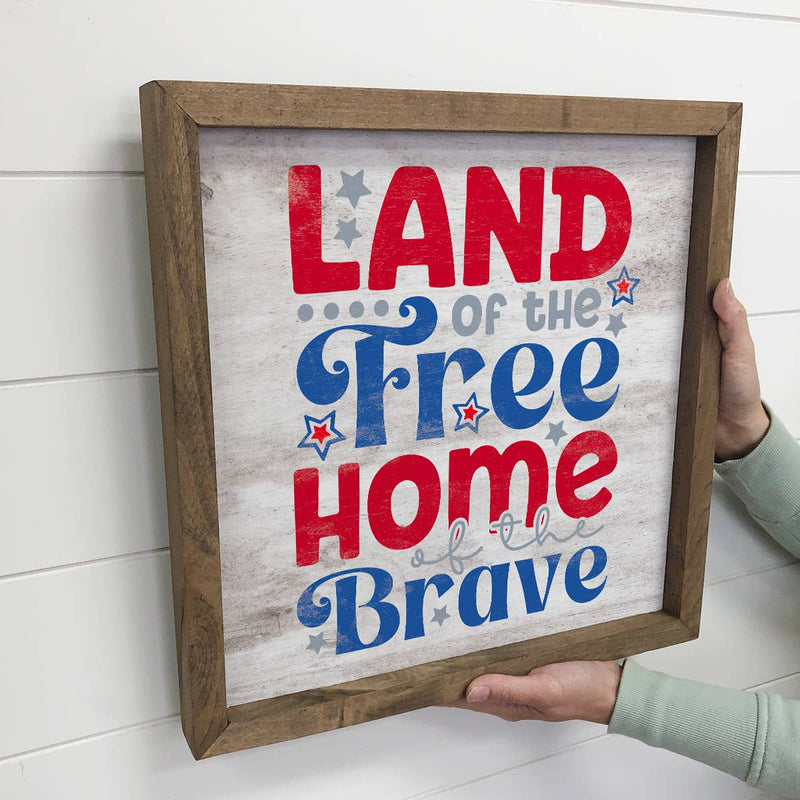 4th of July Land of The Free - Patriotic Word Art - Framed