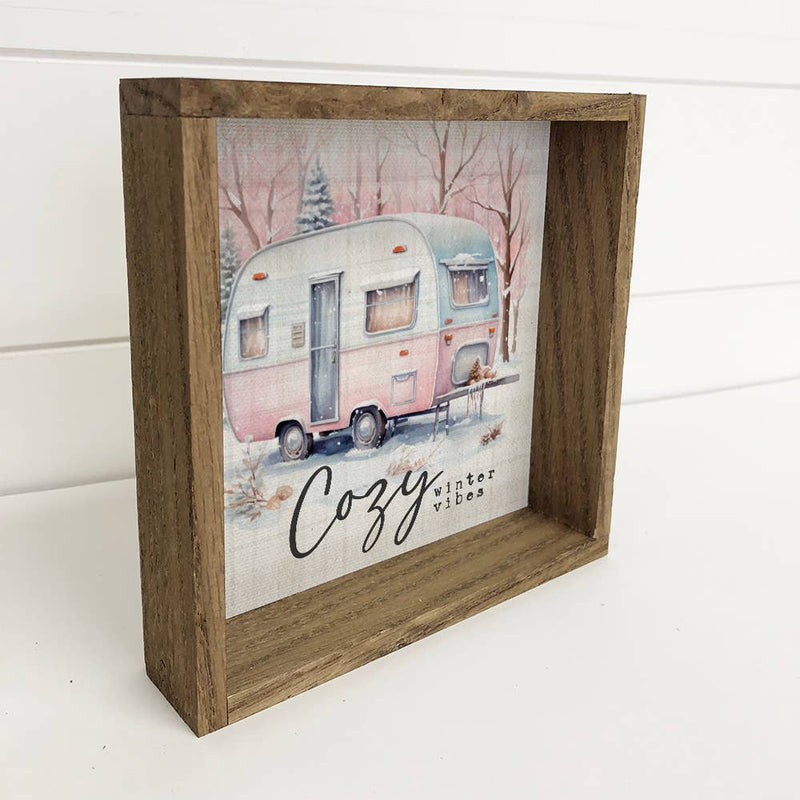 Vintage Cozy Winter Vibes - Pink Vintage Camper Trailer Art