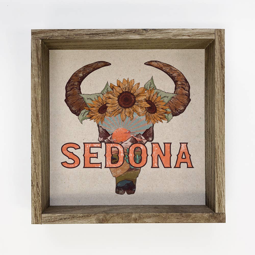 Desert Retro Cow Skull - Desert Canvas Art - Wood Framed Art