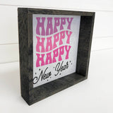 Happy New Years Pink - New Years Canvas Art - Wood Framed