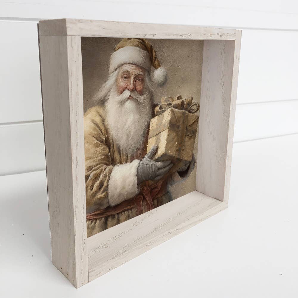 Vintage Kris Kringle Santa - Holiday Canvas Art - Wood Frame