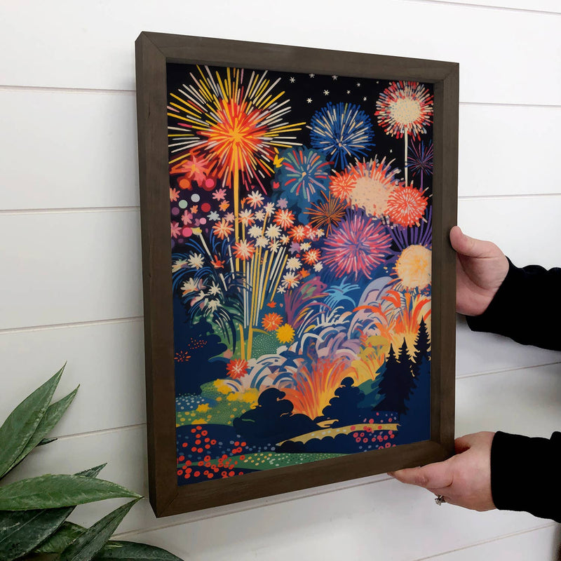 Fireworks Display - Firework Canvas Art - Wood Framed Decor