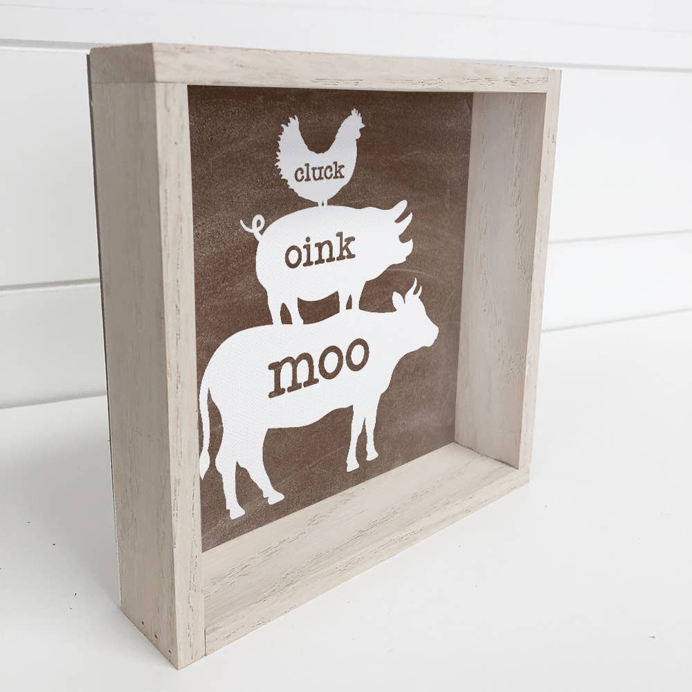 Cow Pig Chicken Wood Sign - Cluck Oink Moo