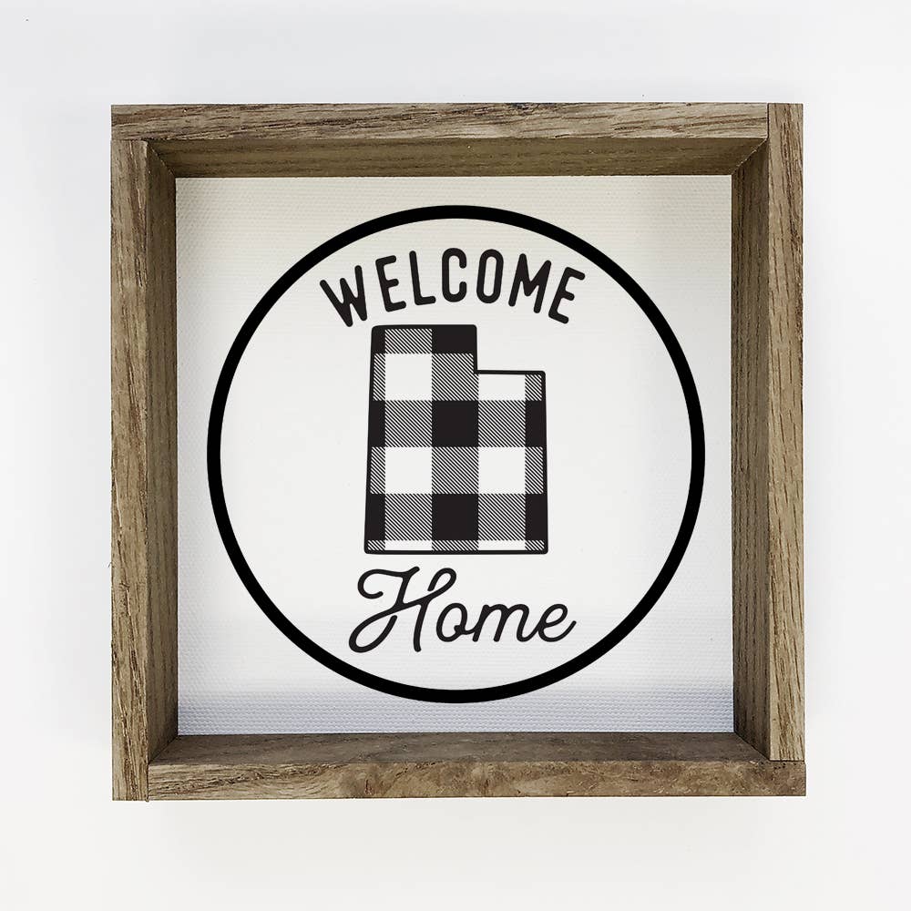 Welcome Home Utah Buffalo Plaid Small Canvas Sign Souvenir