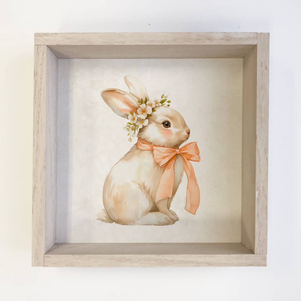 Pretty Bunny With Bow - Easter Bunny Canvas Art - Wood Frame