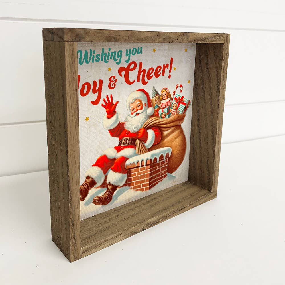 Vintage 1950's Wishing You Joy and Cheer Santa - Framed Art