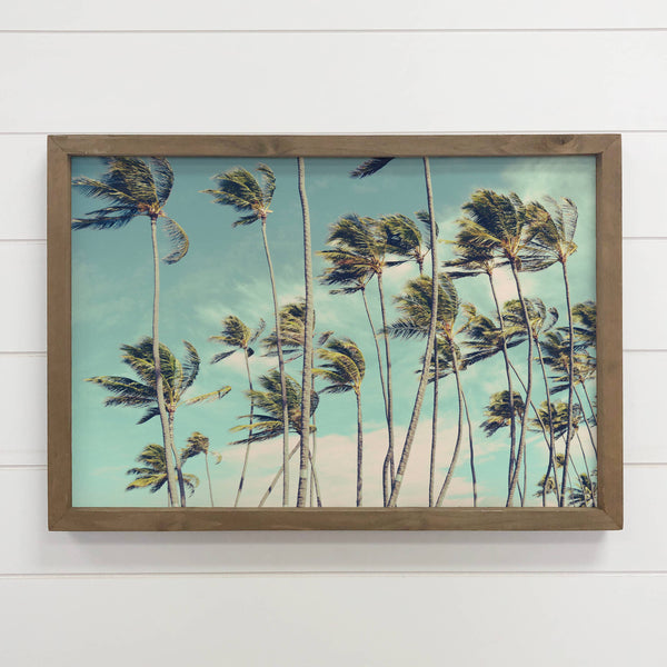 Windswept Palm Trees - Tropical Canvas Art - Wood Framed Art