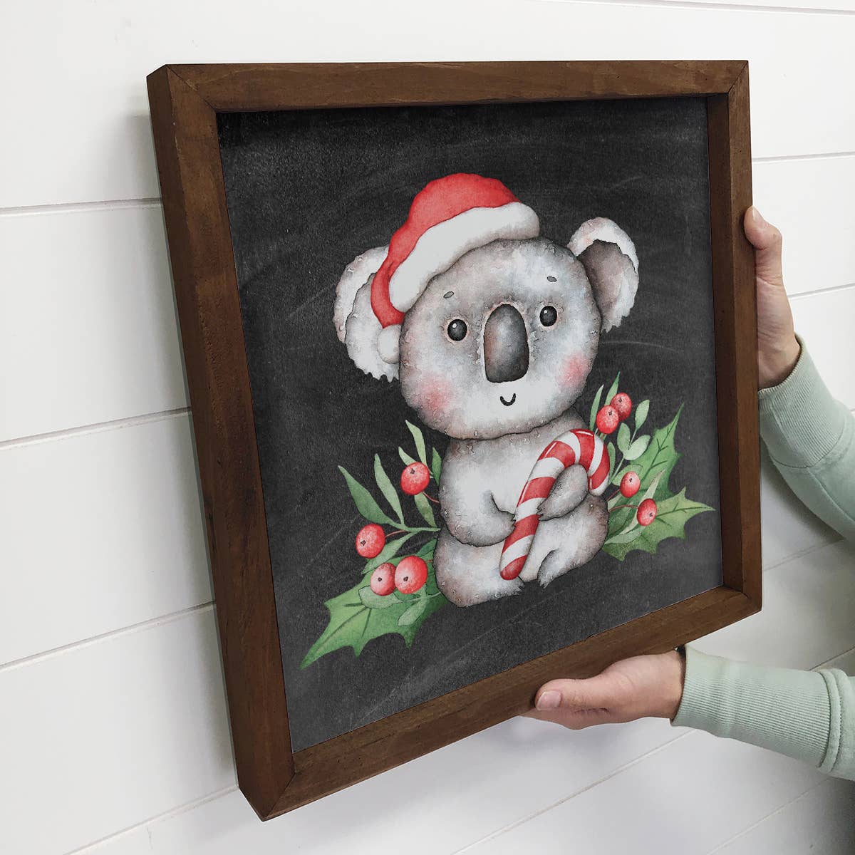 Koala in Santa Hat Small Christmas Holiday Canvas Sign