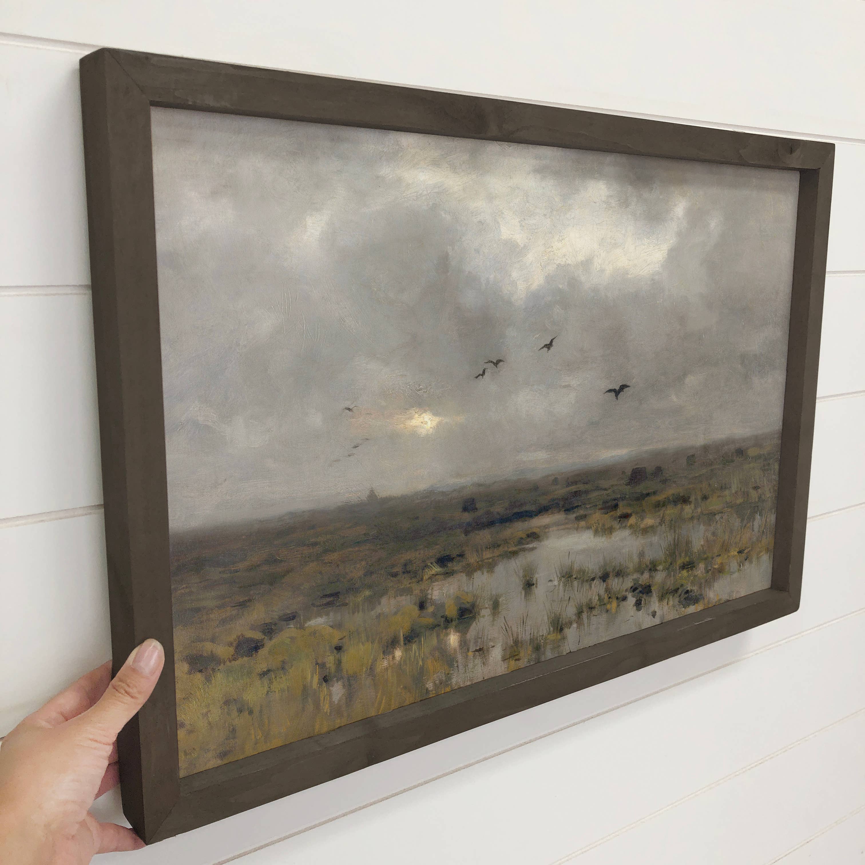 Birds Over Marsh - Landscape Canvas Art - Wood Framed Art